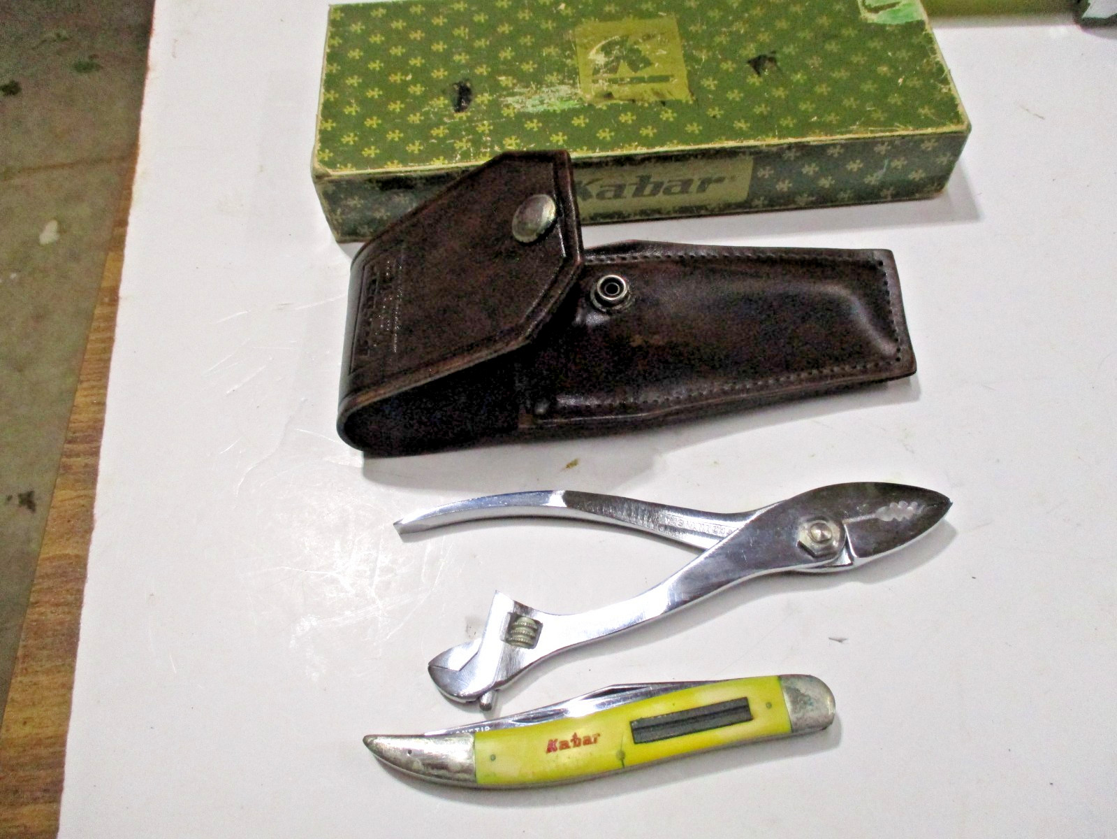 Vintage KaBar Marine Mate Plier, Adjustable Wrench/Knife  w/ Leather Sheath-RARE