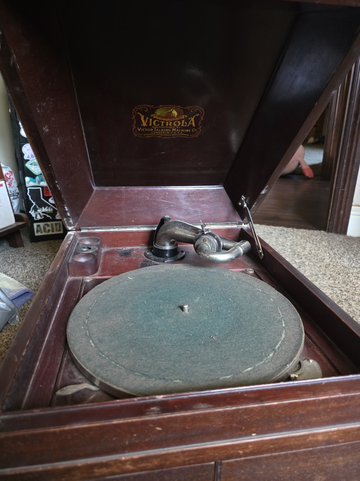 Victor VV-1X Victrola Tabletop 78 RPM Record Crank Phonograph Works Record Vtg