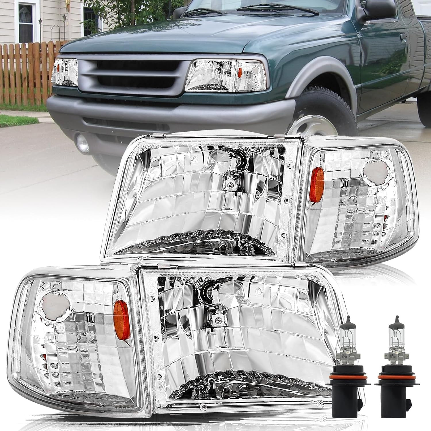 Halogen Headlights for 1993-1997 Ford Ranger 4PCS W/Corner Light Halogen Headlights for 1993-1997 Ford Ranger 4PCS W/Corner Light
