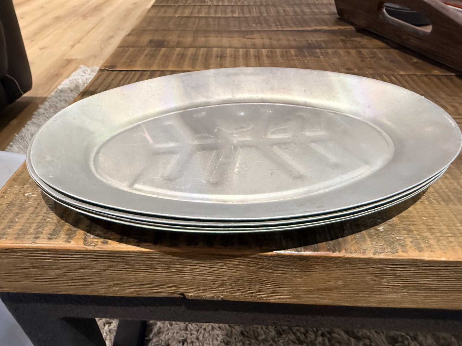 Vintage Aluminum Sizzle Steak Fajita Serving Plates Set Of 4 Japan 12”x 8”