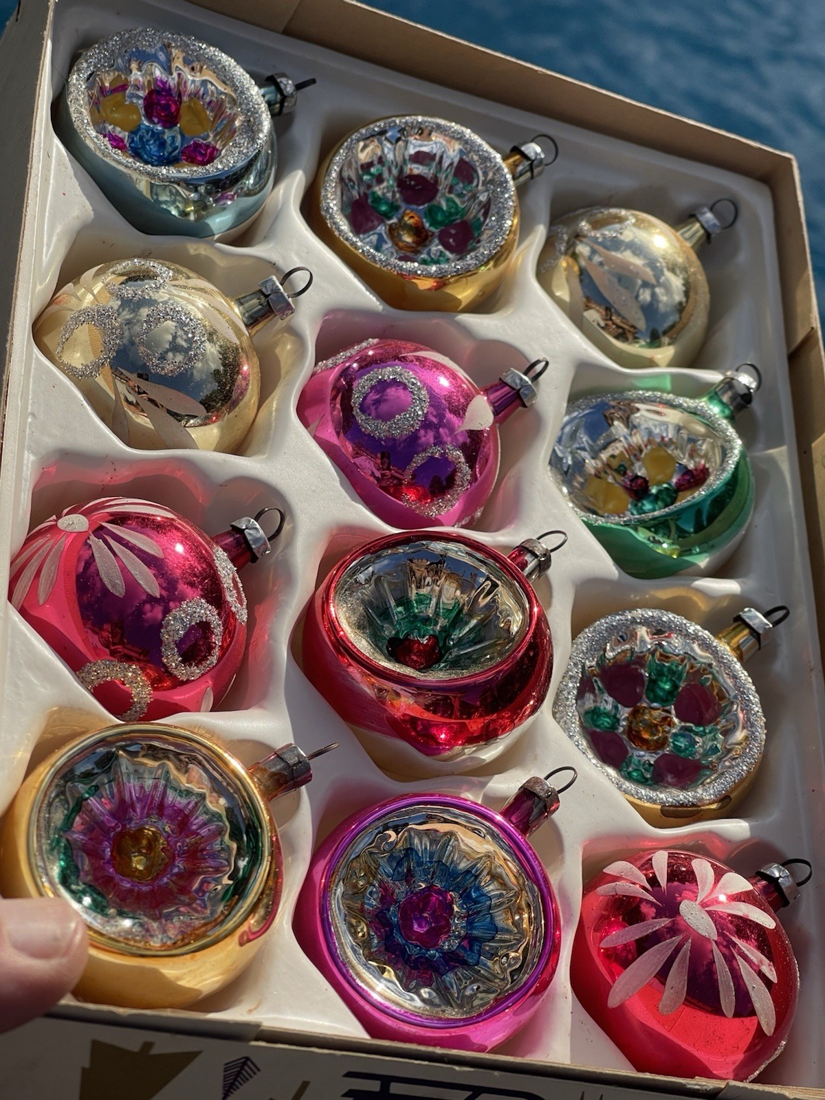 12 Super Clean Mid Century Czech Glass Christmas Ornaments 7 are Indents #1