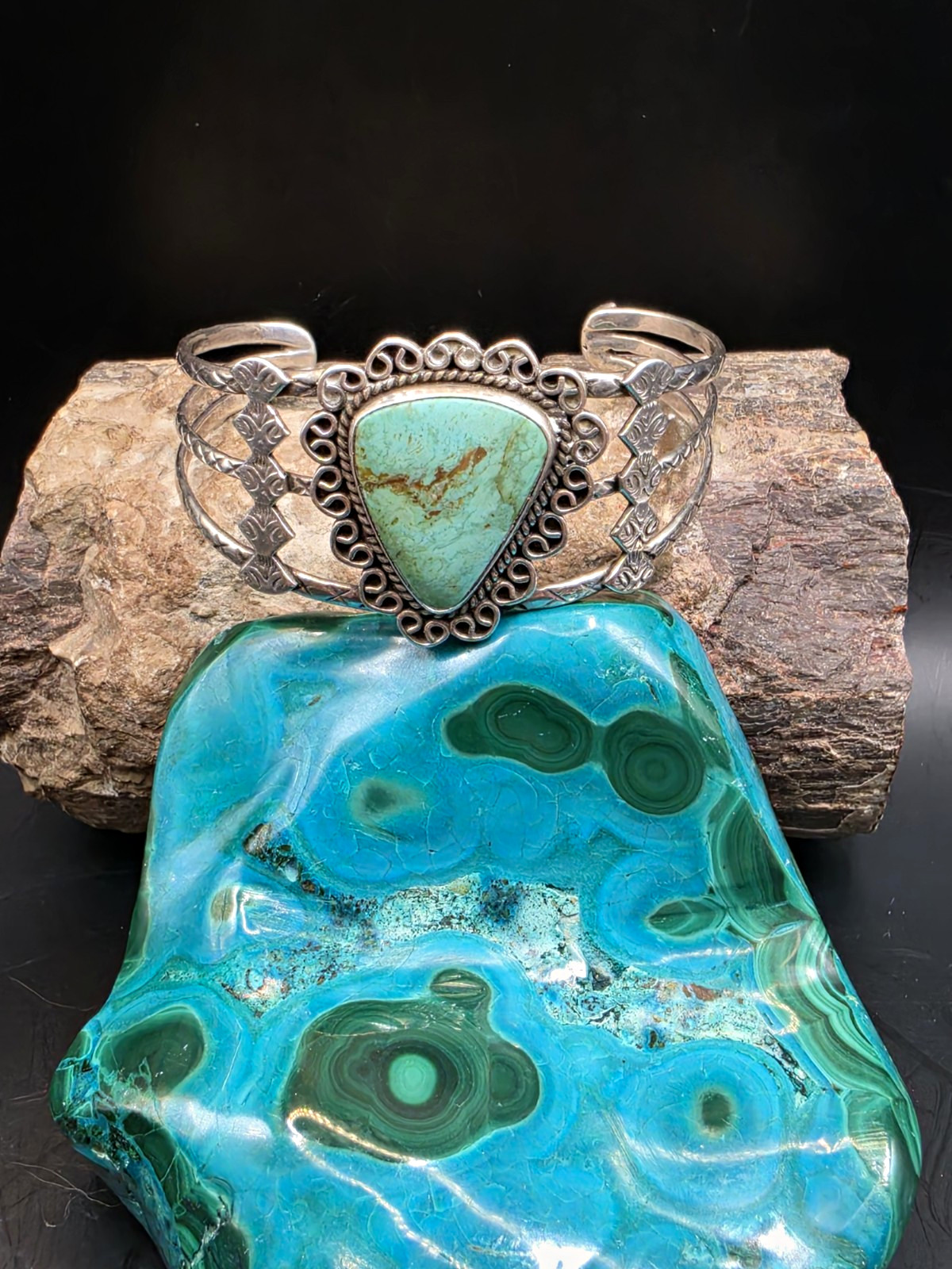 Sterling Silver 925 Vintage SW Turquoise Cuff Bracelet.