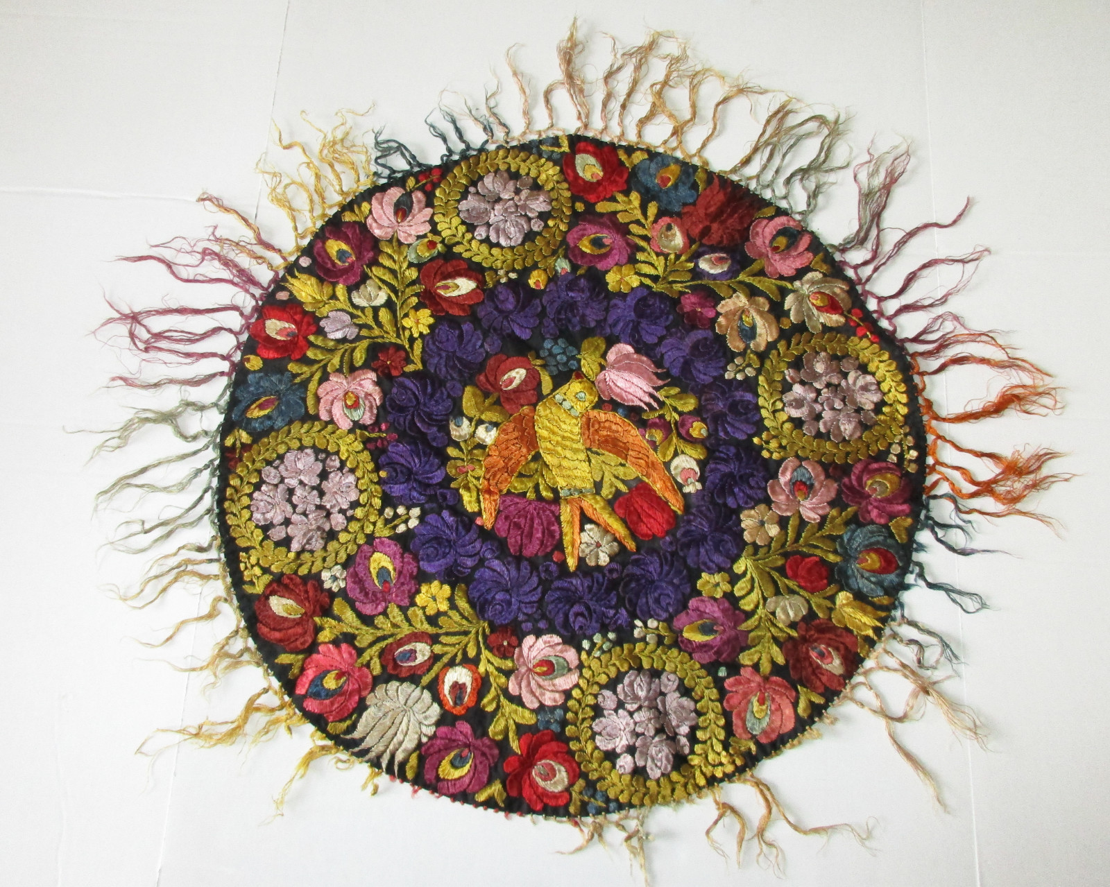 Vintage Hungarian Matyo Embroidered Silk Doily 23