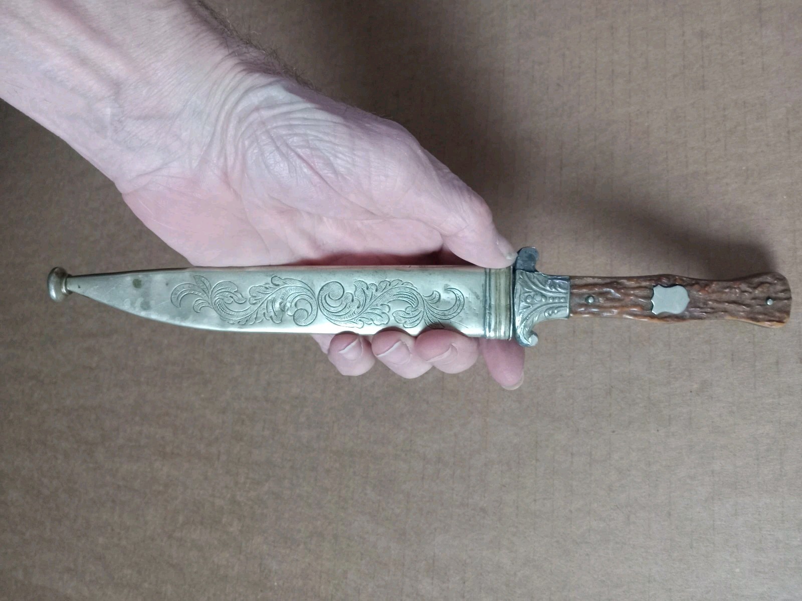 IXL wostenholm bowie knife Stag  German Silver cross Guard And Engraved Scabard