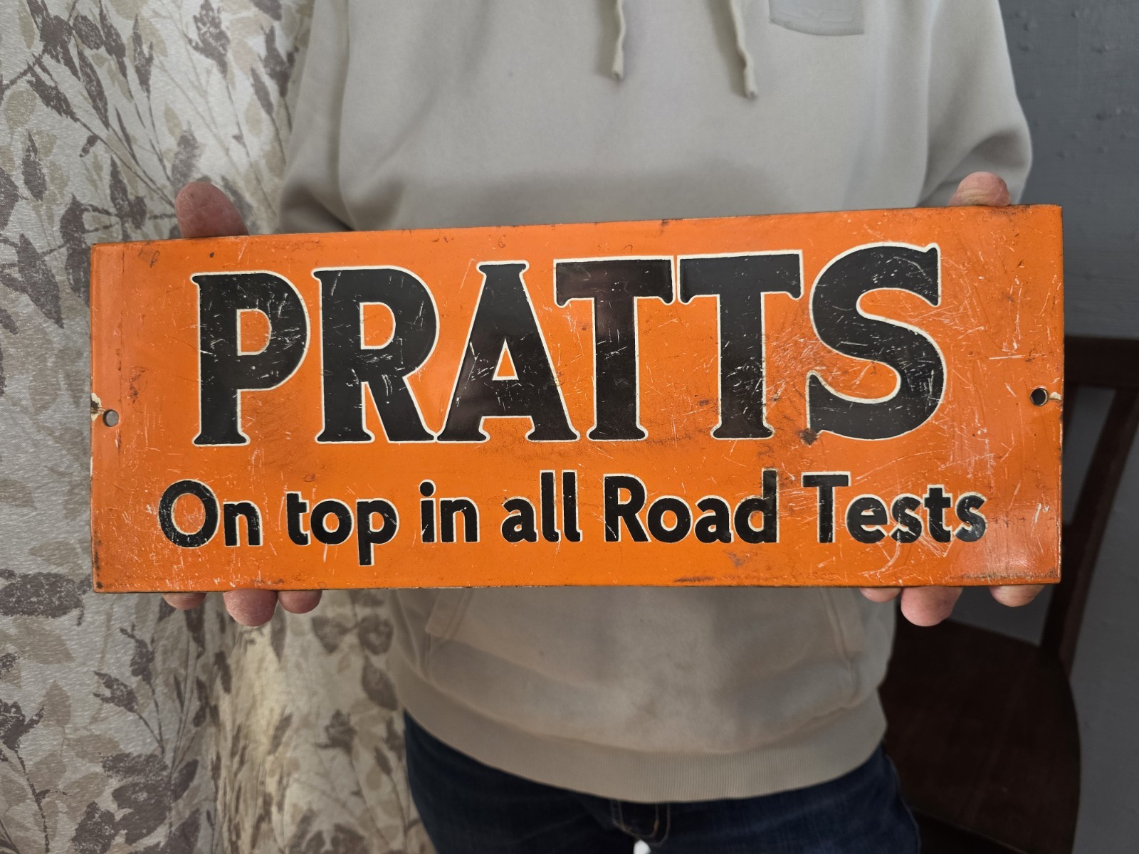 VINTAGE PRATTS \'ON TOP IN ALL ROAD TESTS\' PORCELAIN SIGN CAR GAS OIL TRUCK 16\