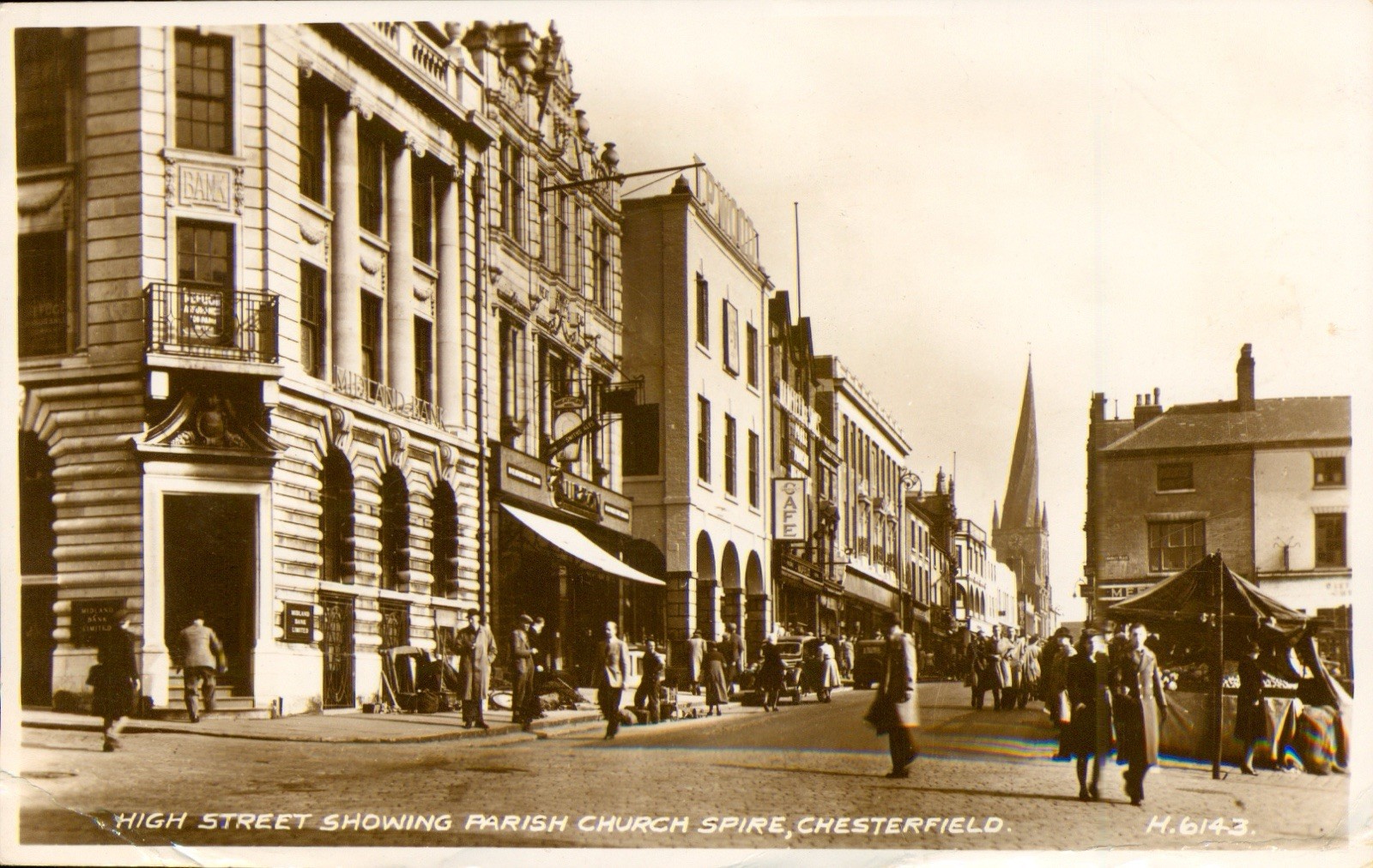 Chesterfield, Derbyshire U.K. Postcard Antique 1951 High St. Church Spire RPPC N