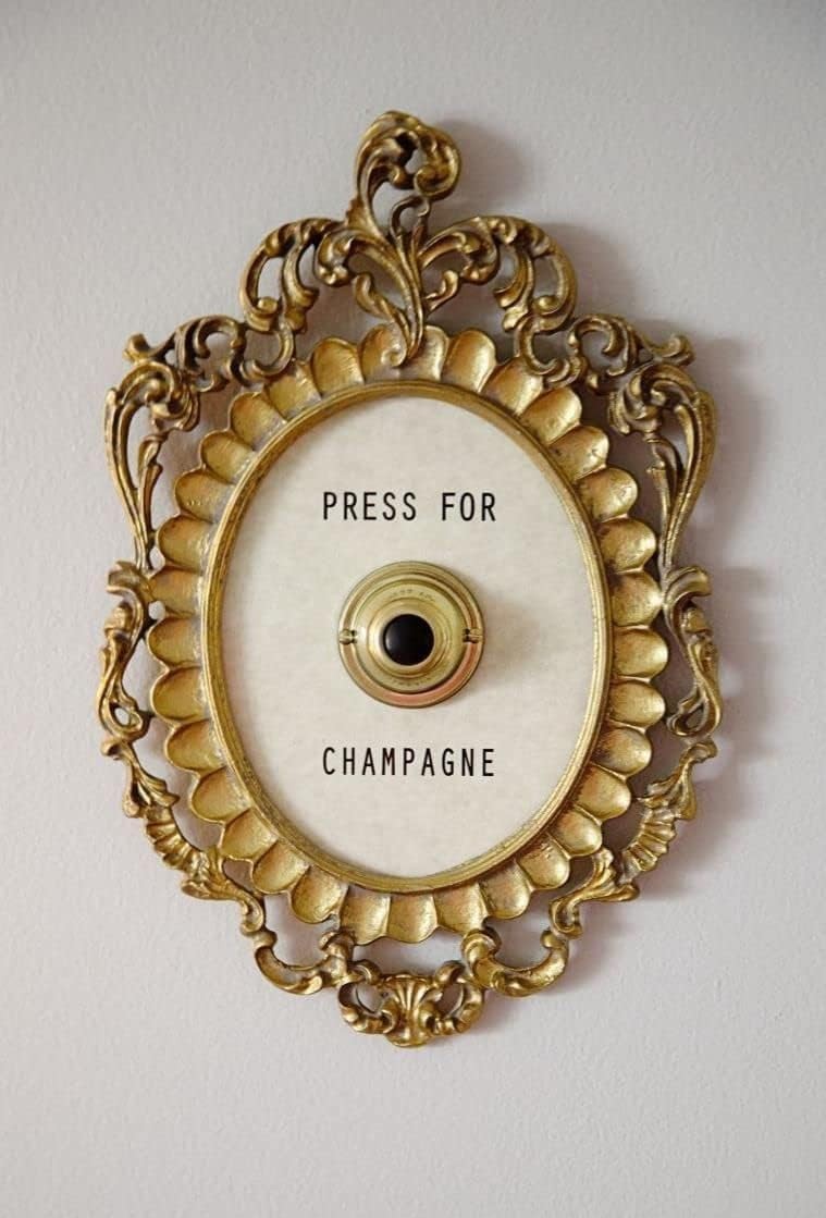 Press Button Press Champagne Framed Vintage Button,Champagne Themed Decor Wall