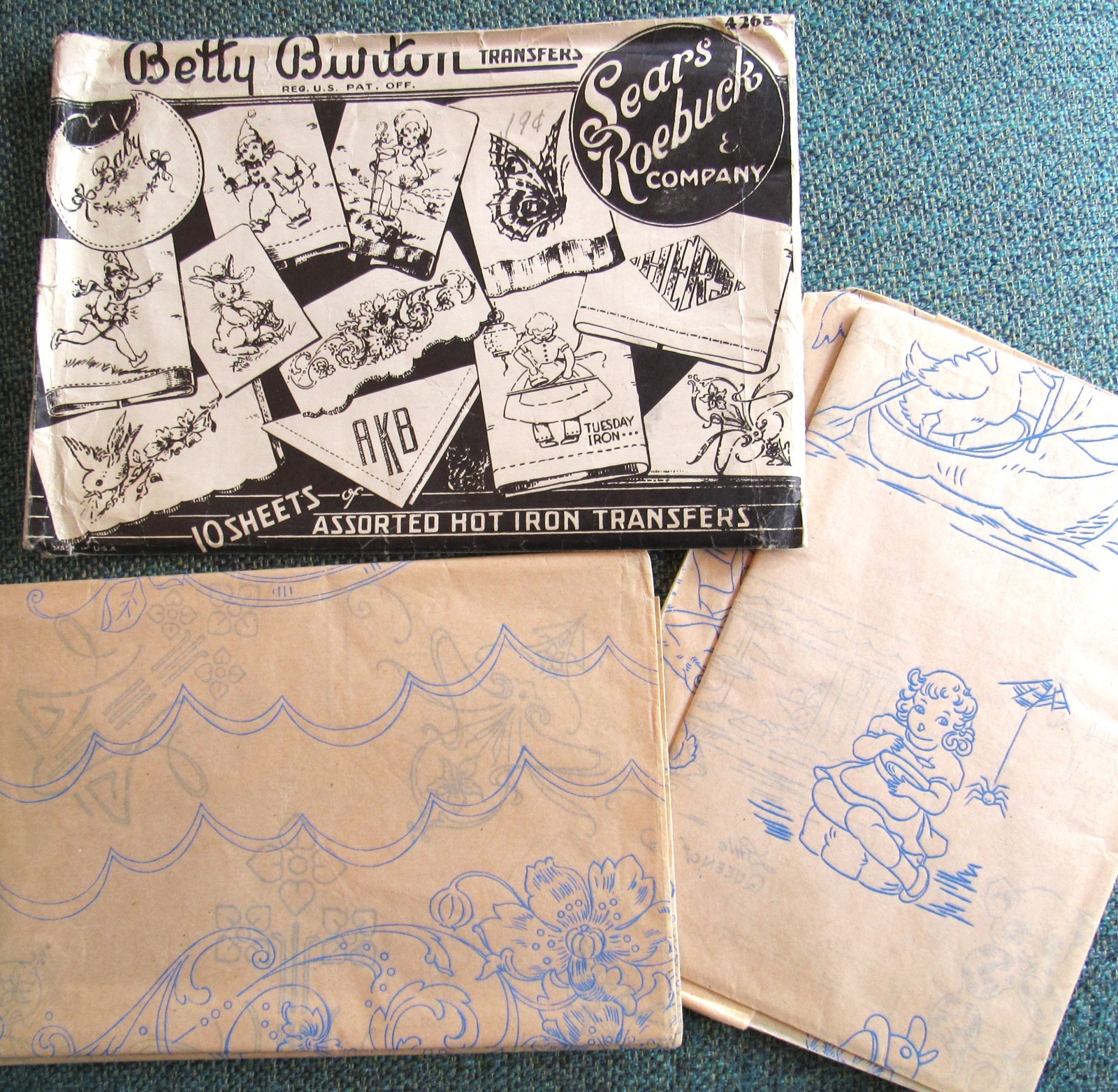 WOW Vintage Betty Burton Embroidery Transfer Pattern ASSORTMENT 10 Orig Sheets