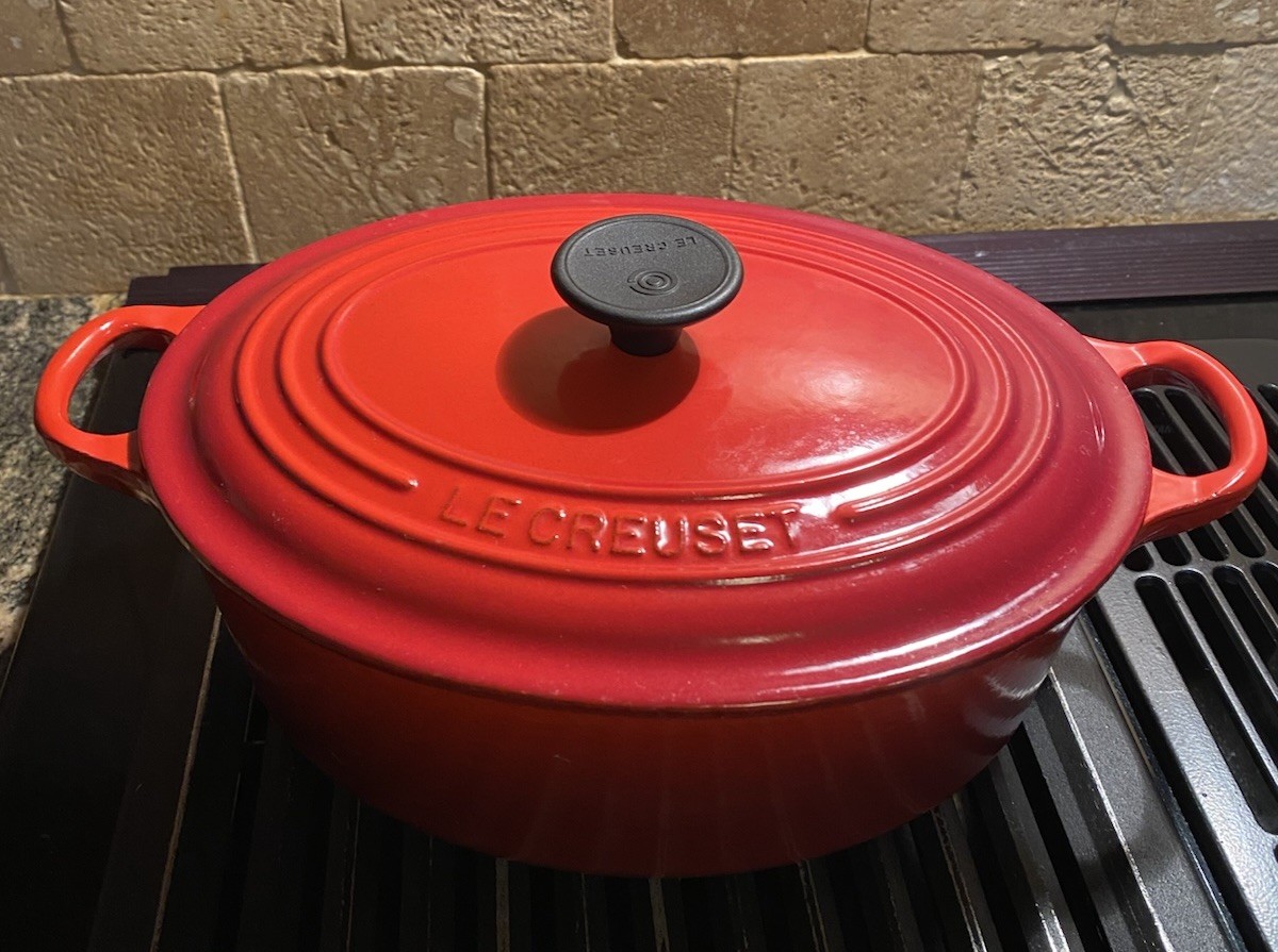 VTG Le Creuset Dutch Oven #23 Red Cerise 2.75q Enamel Cast Iron Oval EUC CLEAN