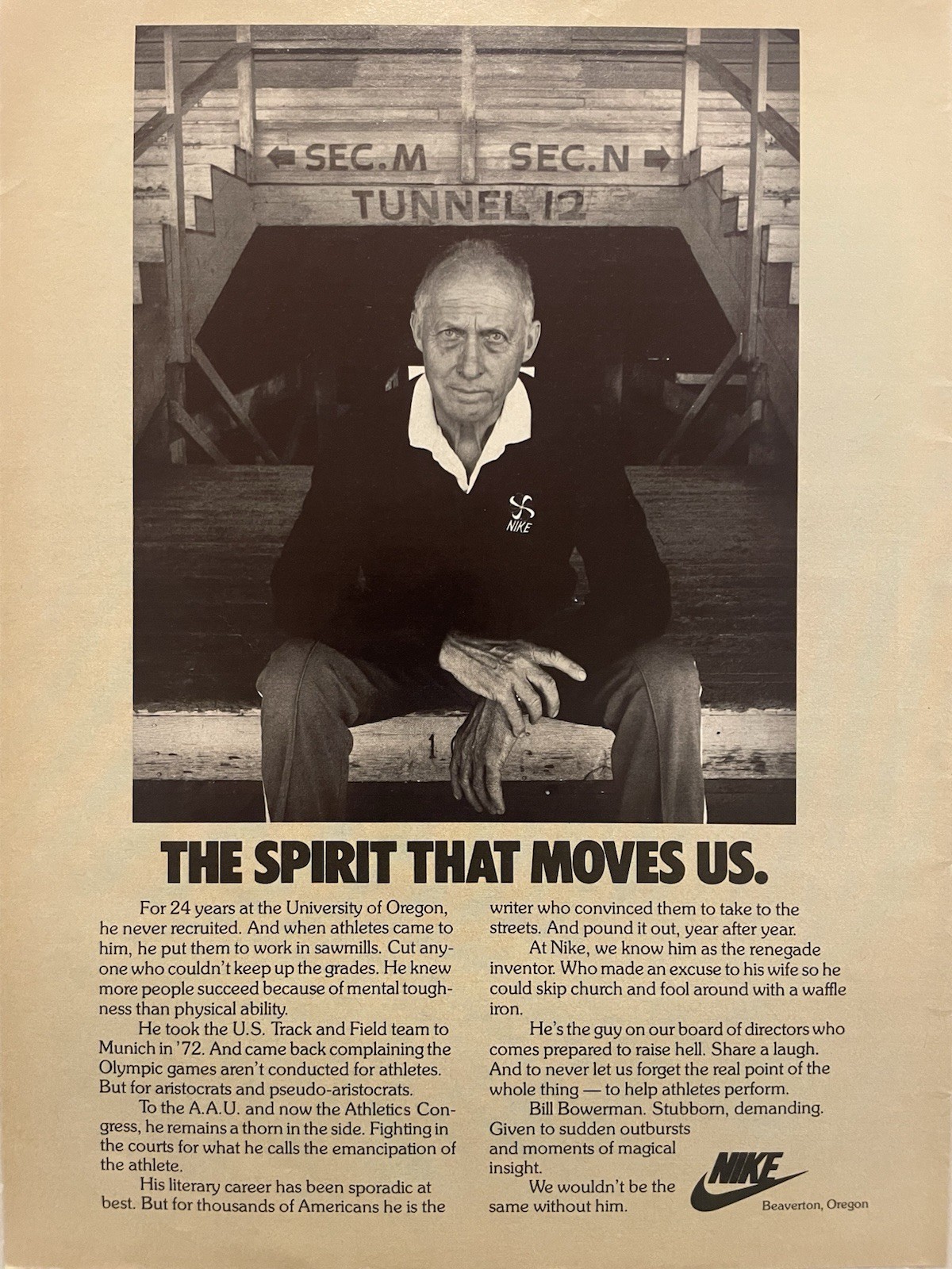 Nike ad    with Steve Prefontaine's University of Oregon Coach BILL BOWERMAN   6