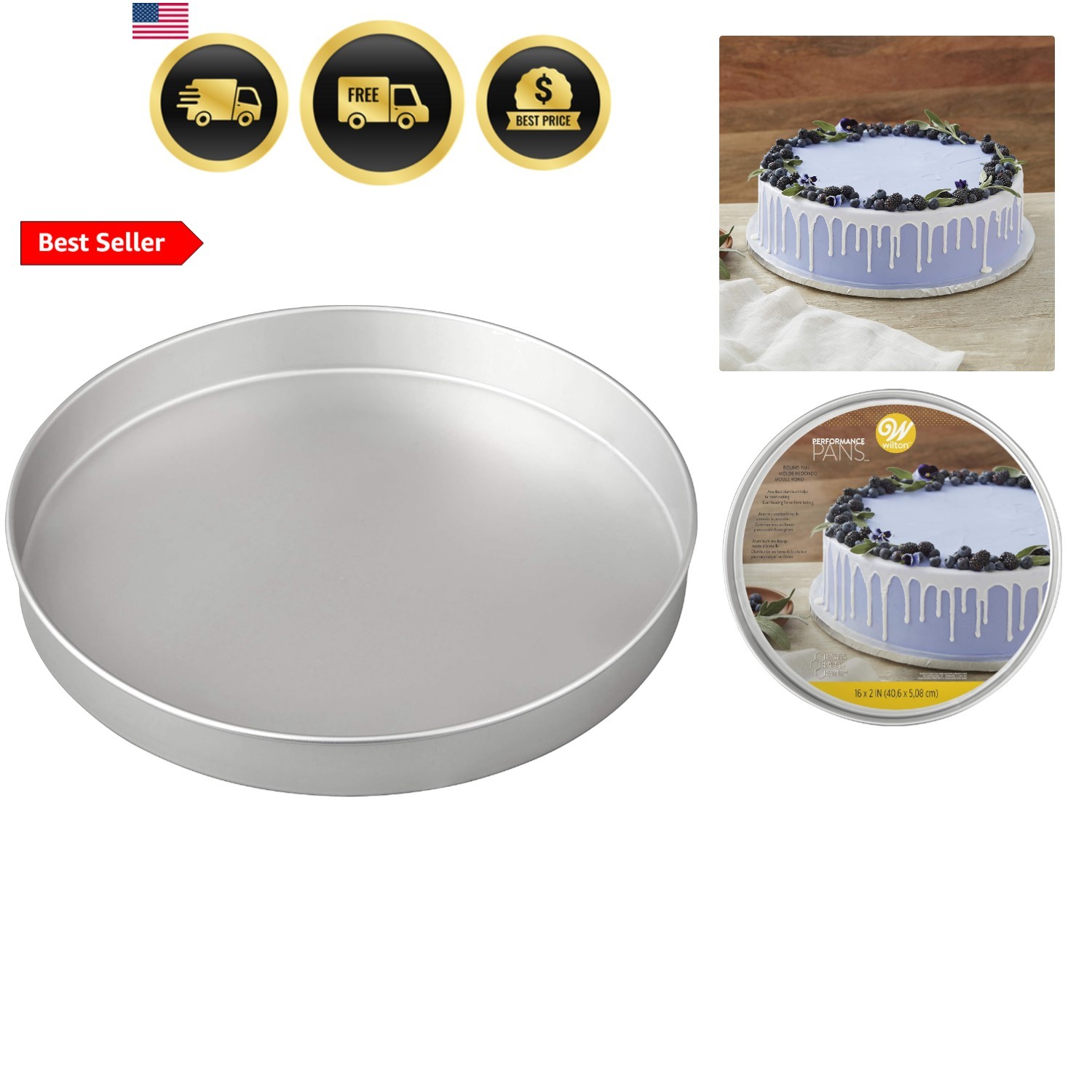 Performance Pans Aluminum Round Cake Pan, 16 x 2 in.
