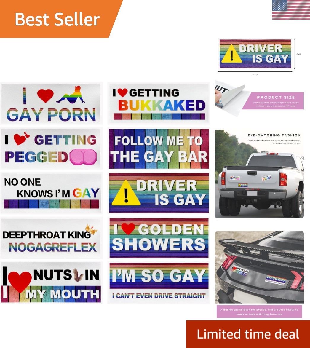 10 Pcs Funny Gay LGBT Prank Bumper Stickers Funny Car Stickers Rainbow