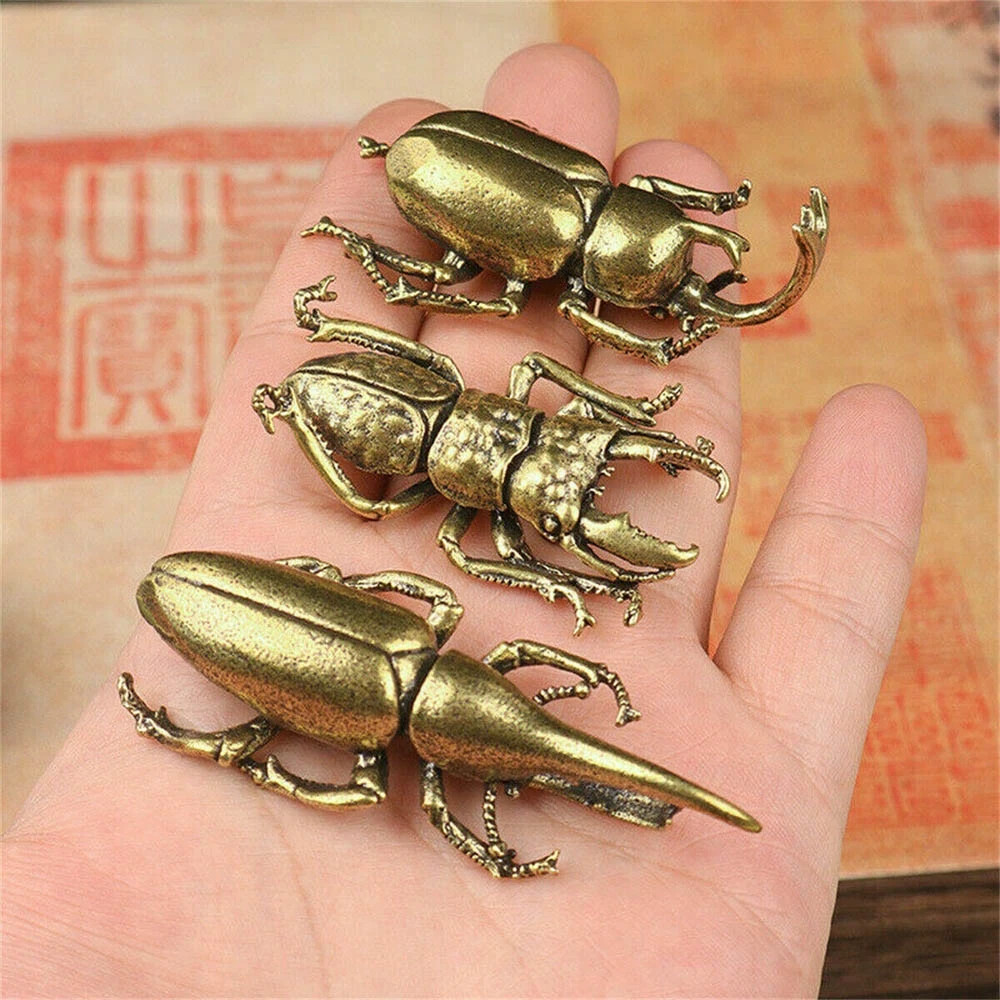 3Pcs Solid Brass Insect Figurine Beetle Statue Home Animal Decor Ornament USA