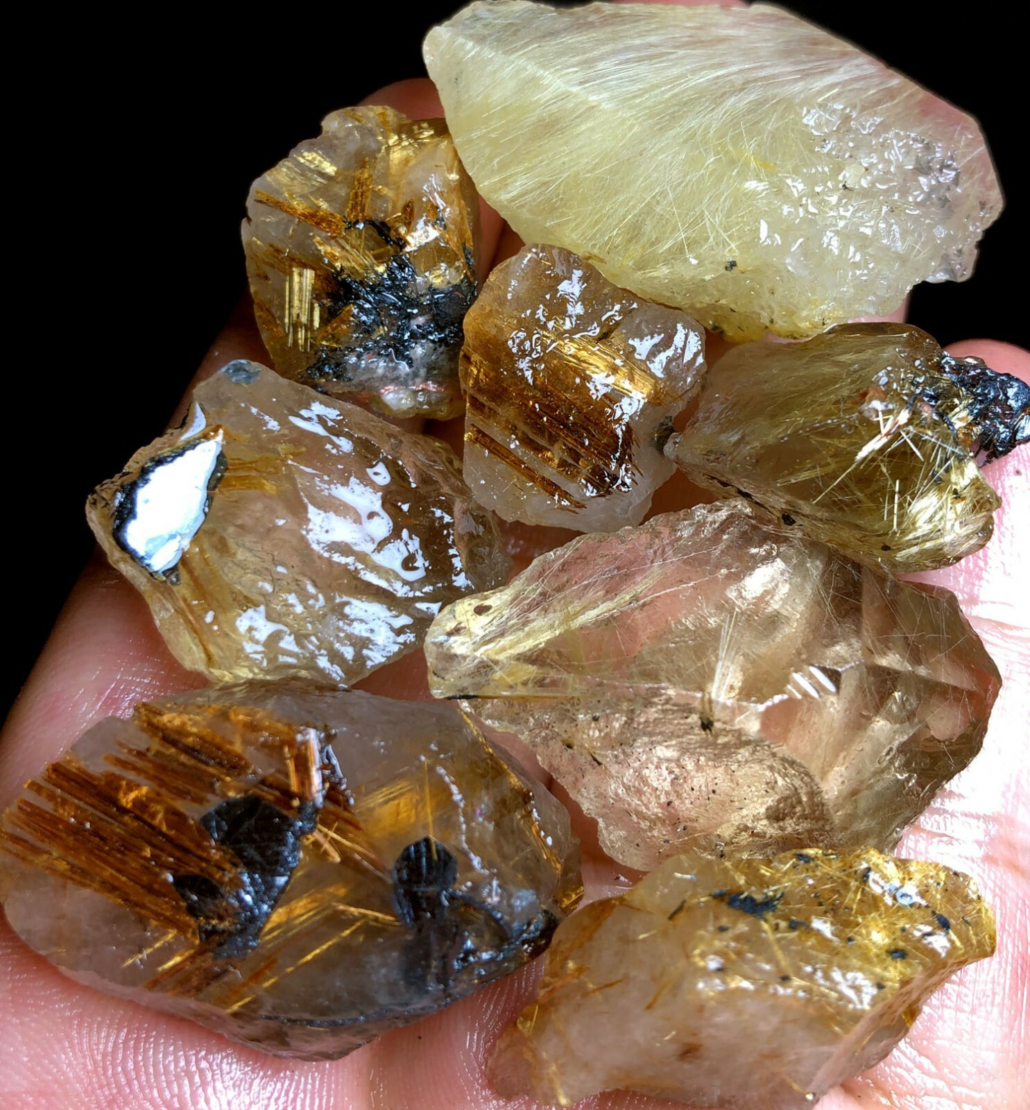 96g 8PC NATURAL Golden Hair Rutilated Quartz Crystal Point Specimen e513