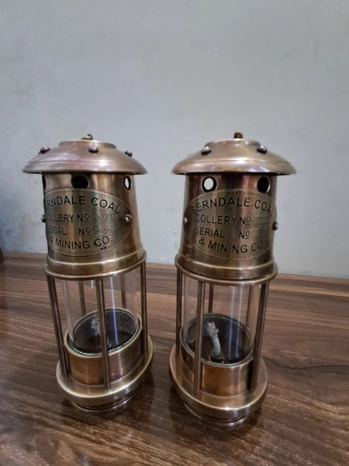 Pair of Vintage Brass Ship Lantern | Nautical Maritime Oil Lamp Decor