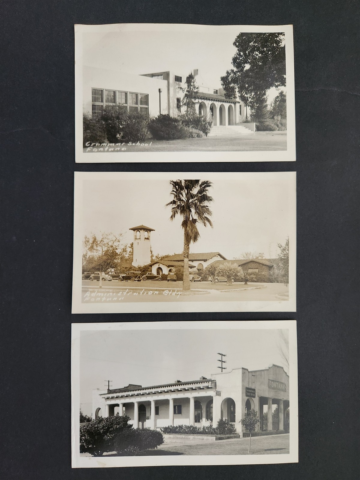 1930s antique RPPC 3pc lot FONTANA ca SCHOOL photos ADMIN BUILDING CITY HALL