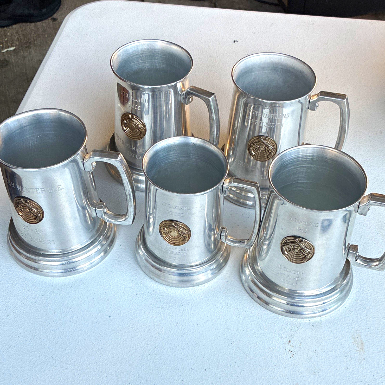 Vintage 1960s MI Police Shooting Trophy Glass Bottom Tankard Mug Lot 5pc Warren