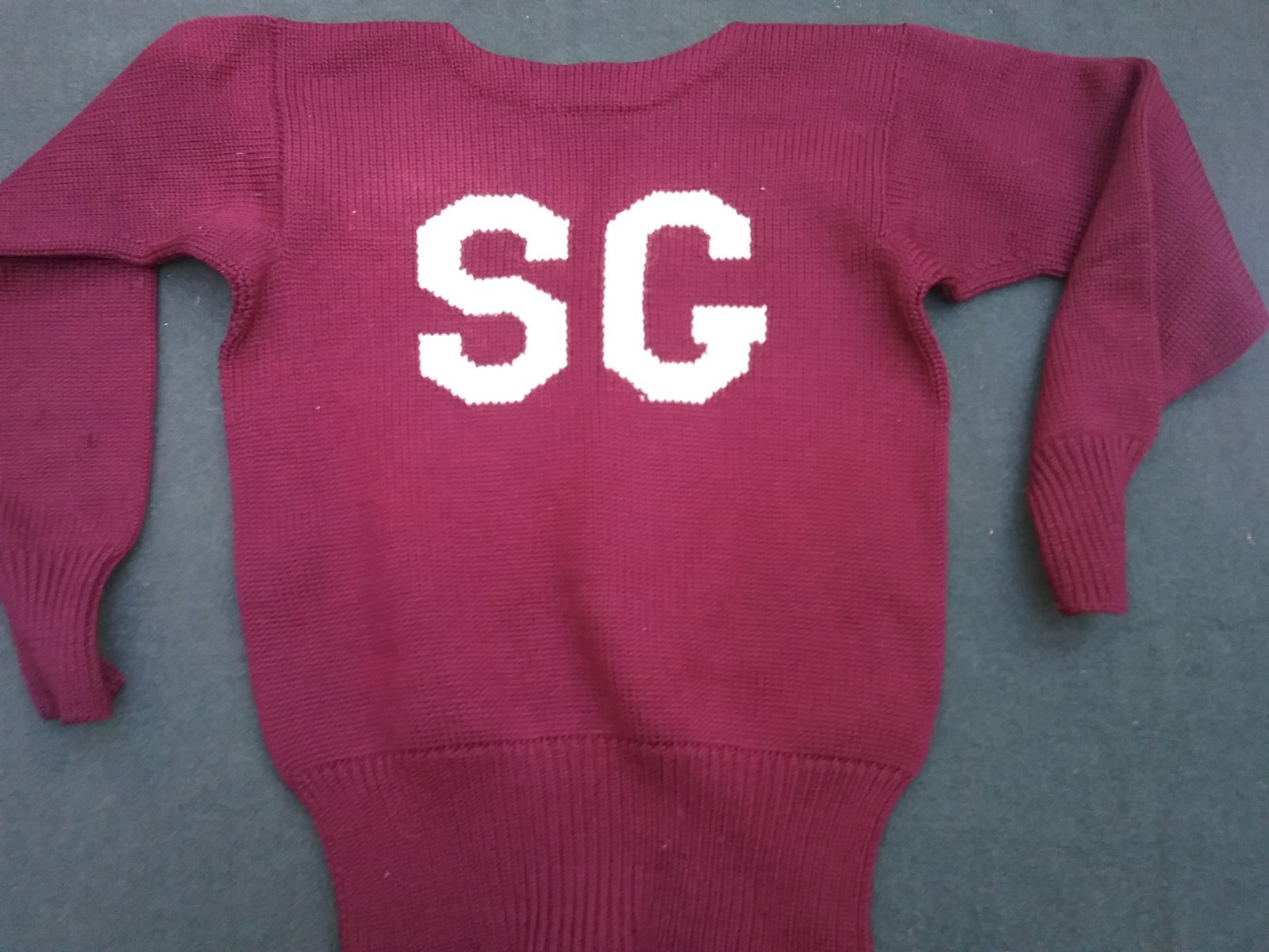Vintage 1930s St. George\'s School Wool Intarsia Letterman Boatneck Sweater RARE
