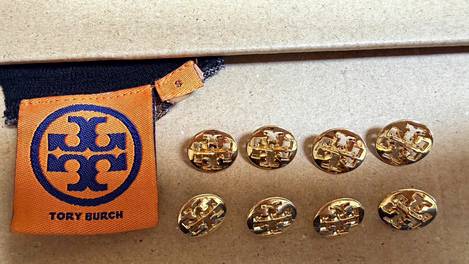 Tory Burch 8pc Gold Tone Logo Icon Metal Round Shank Buttons for Crafts with Tag