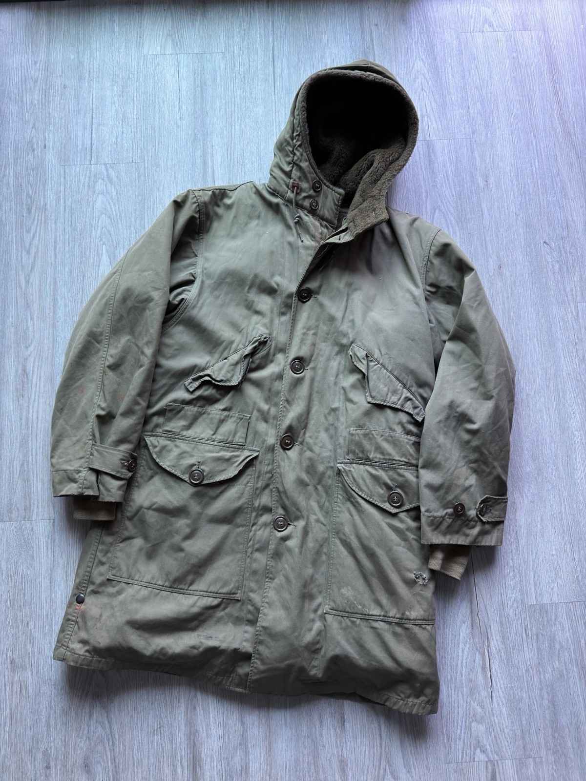 Vintage M47 40s Military WW2 Army Fleece Pile Parka Overcoat Hooded Jacket M
