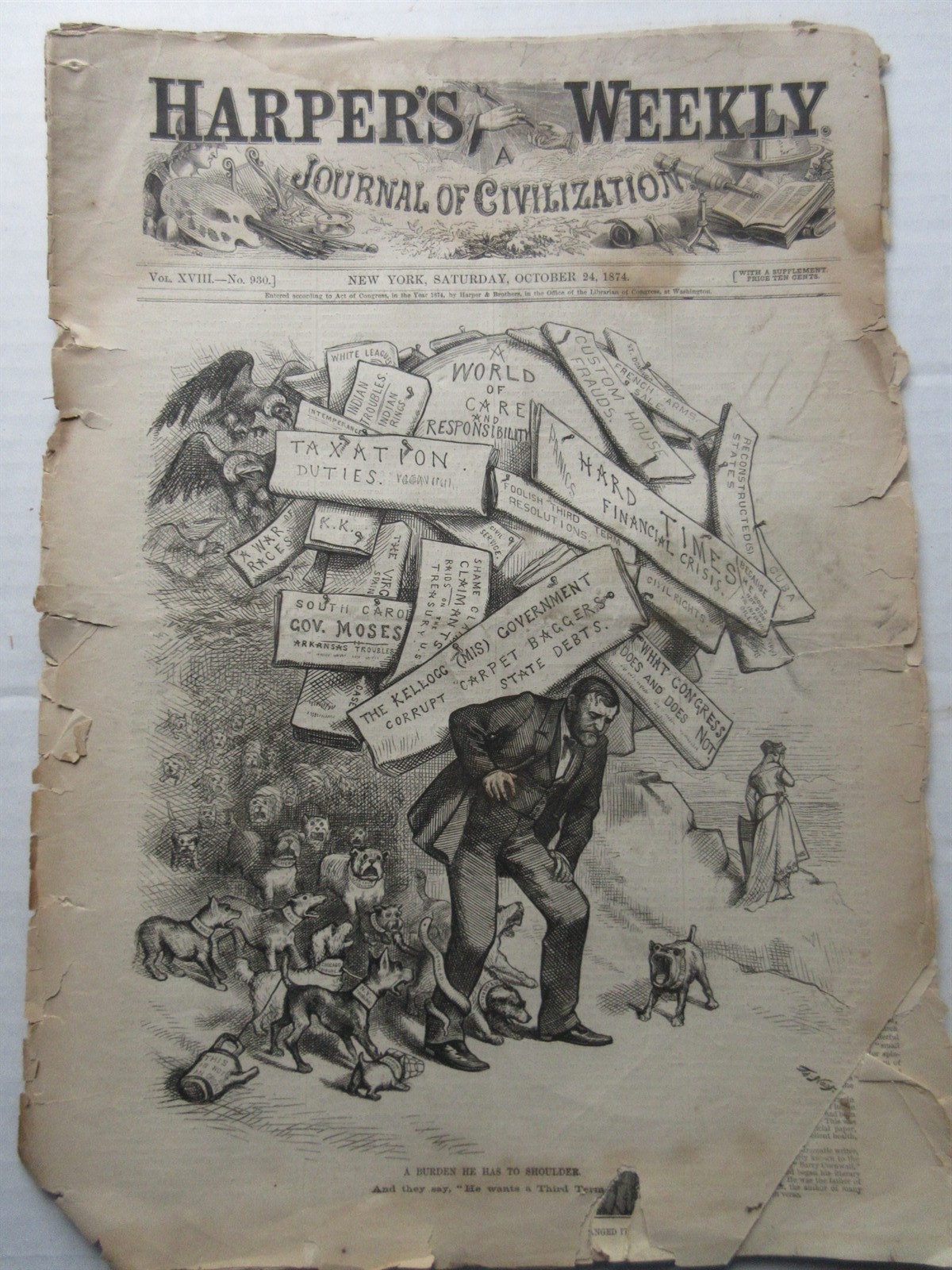 Harper’s Weekly October 24, 1874 Ulysses S Grant cartoon cover