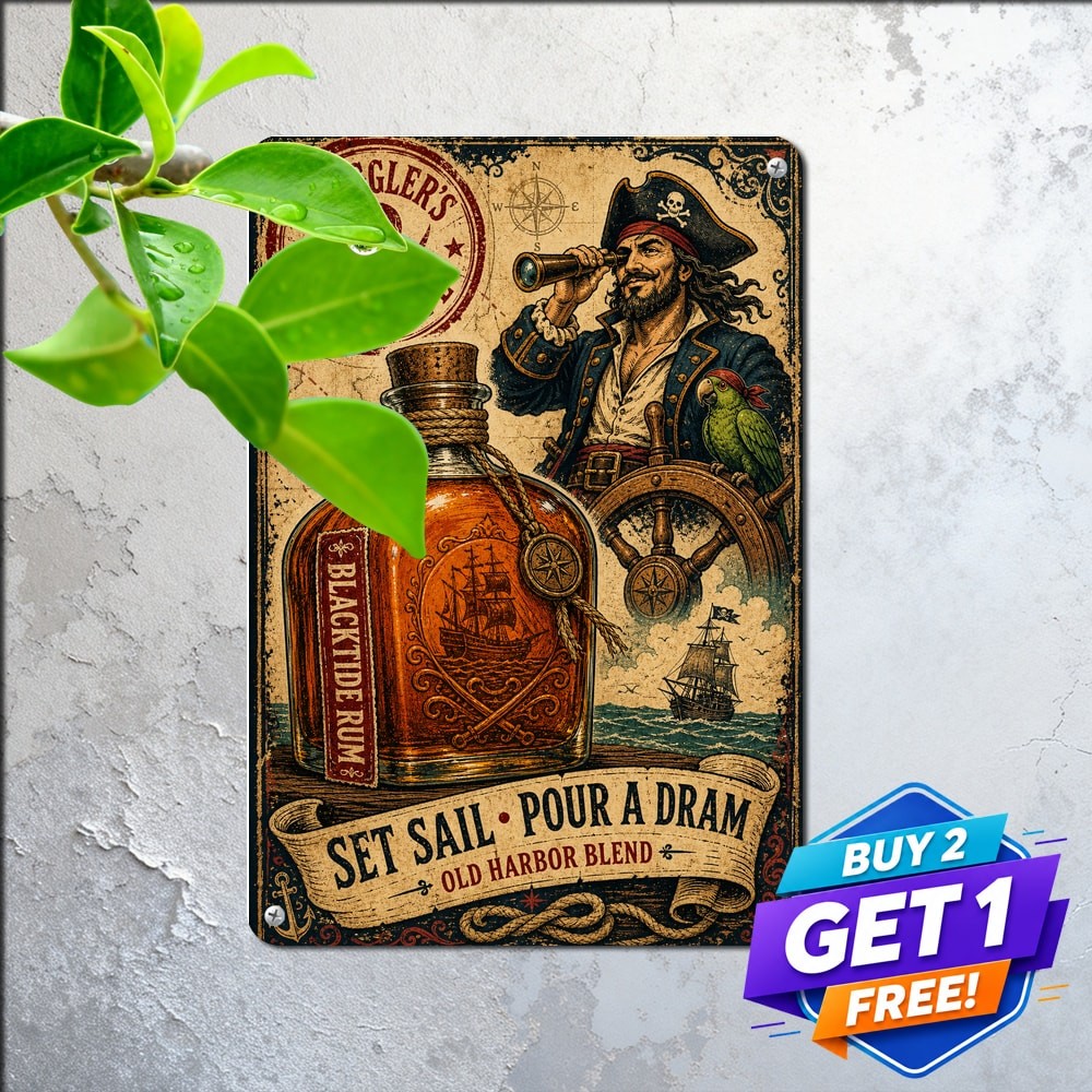 Vintage Pirate Rum Poster Metal Sign Retro Bar Man Cave Wall Decor Plaque 8x12
