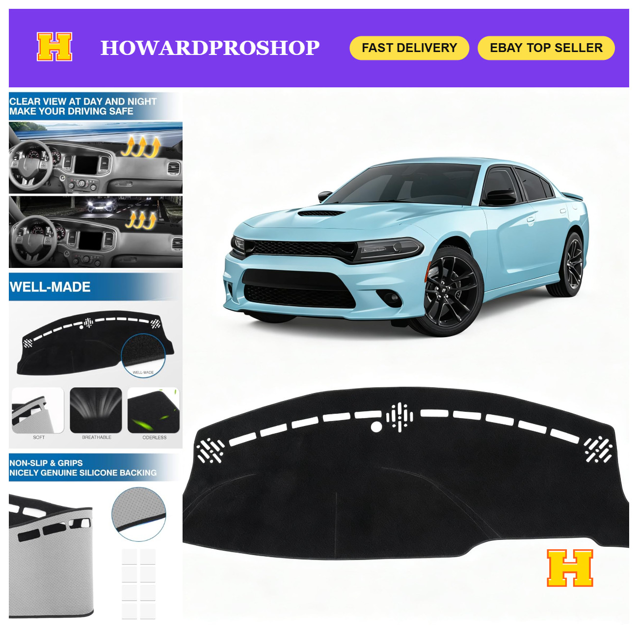 KUST Black Dash Cover for Dodge Charger 2011-2022 2023 Left Hand Driving Polyest