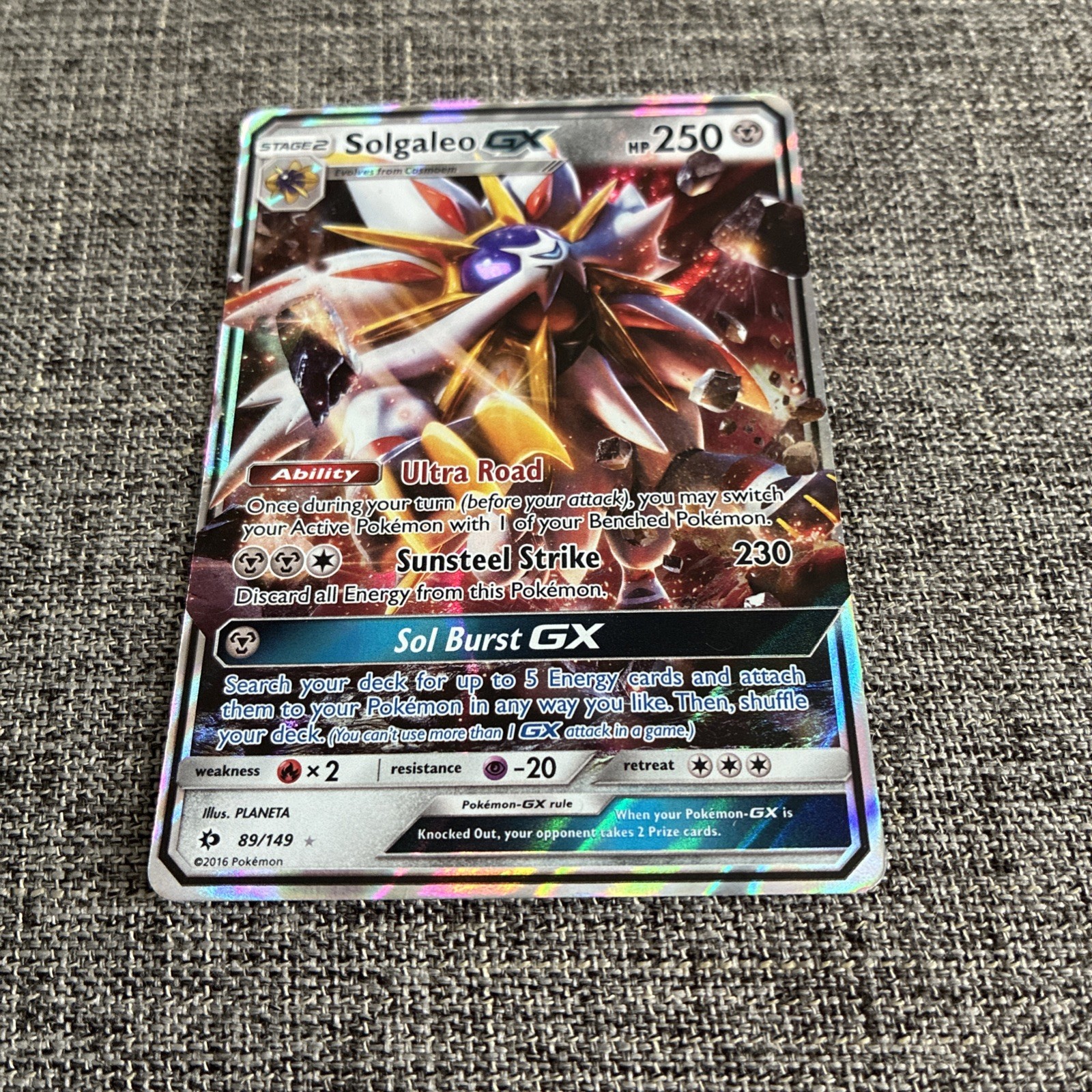 Pokémon Solgaleo GX Ultra Rare Holo 2016 89/149 PLANETA English Card