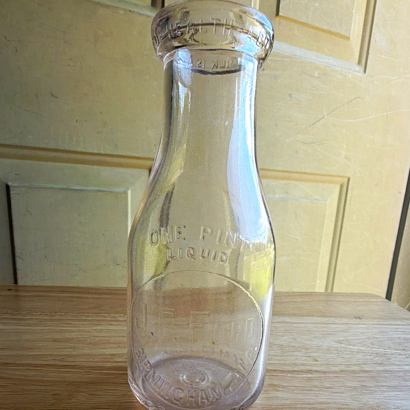 J F Ford Birmingham Alabama One Pint Clear Glass Milk Bottle 1941