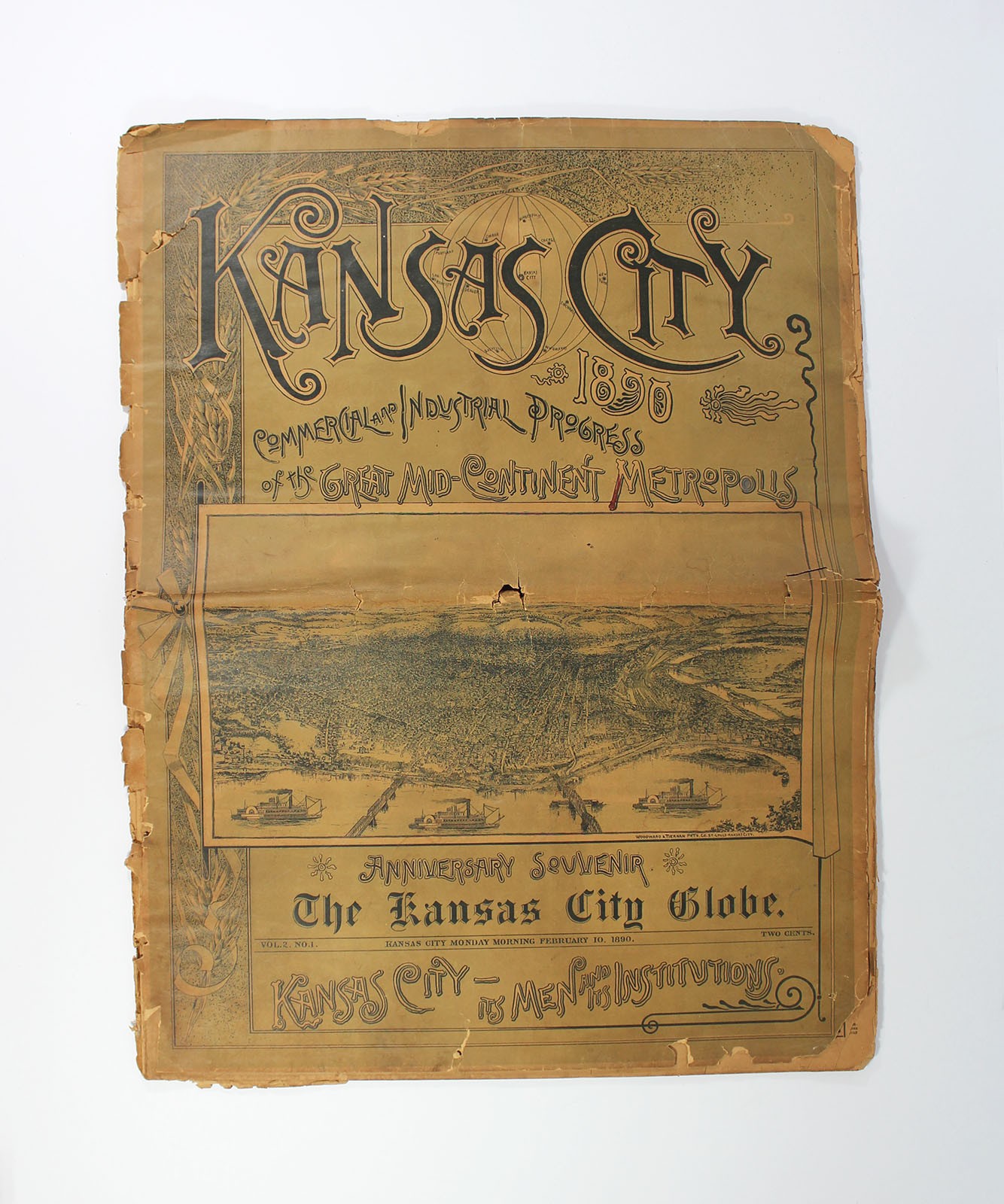 Antique 1890 KANSAS CITY GLOBE NEWSPAPER Missouri Souvenir Architecture