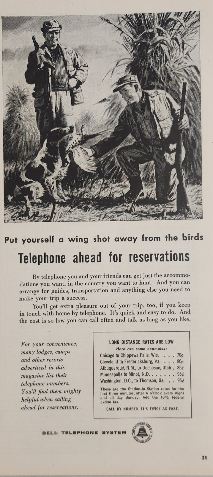 1956 Print Ad Bell Telephone System Hunters,Shotguns,Dog,Pheasant