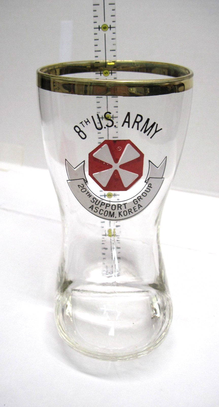 Souvenir glass beer boot, 8th U.S. ARMY- Ascom Korea, Support Group, excellnt cn