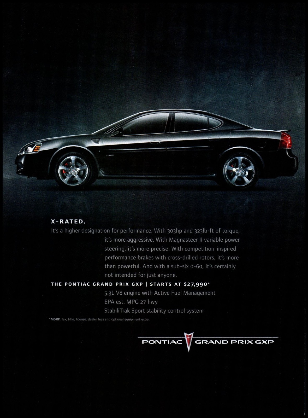 2006 Pontiac Grand Prix GXP Sports Sedan Vintage Print Ad Man Cave Wall Art