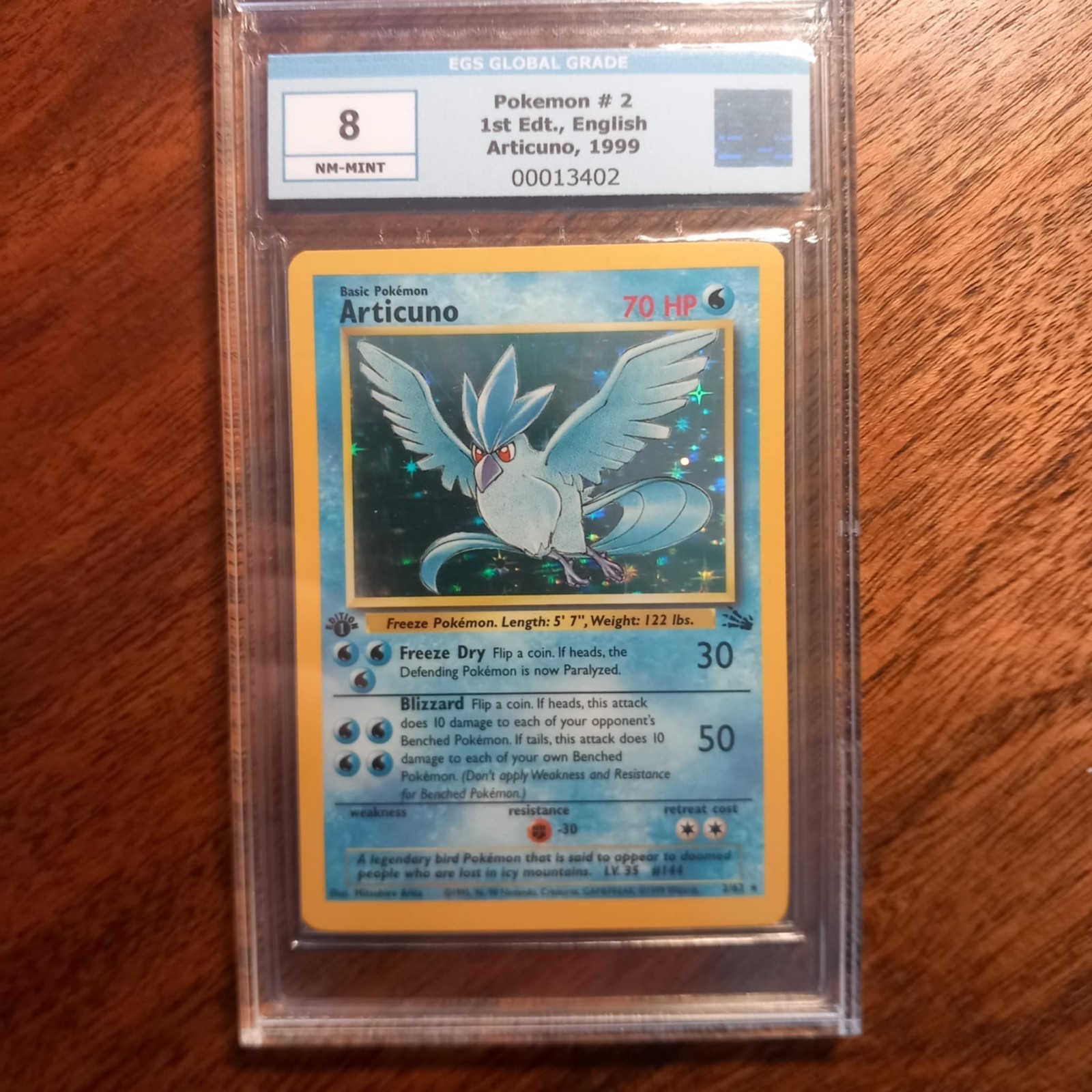 Pokemon Articuno 1st Edition Holo Fossil 1999 Cgc-Egs 8 NM-M 2/62