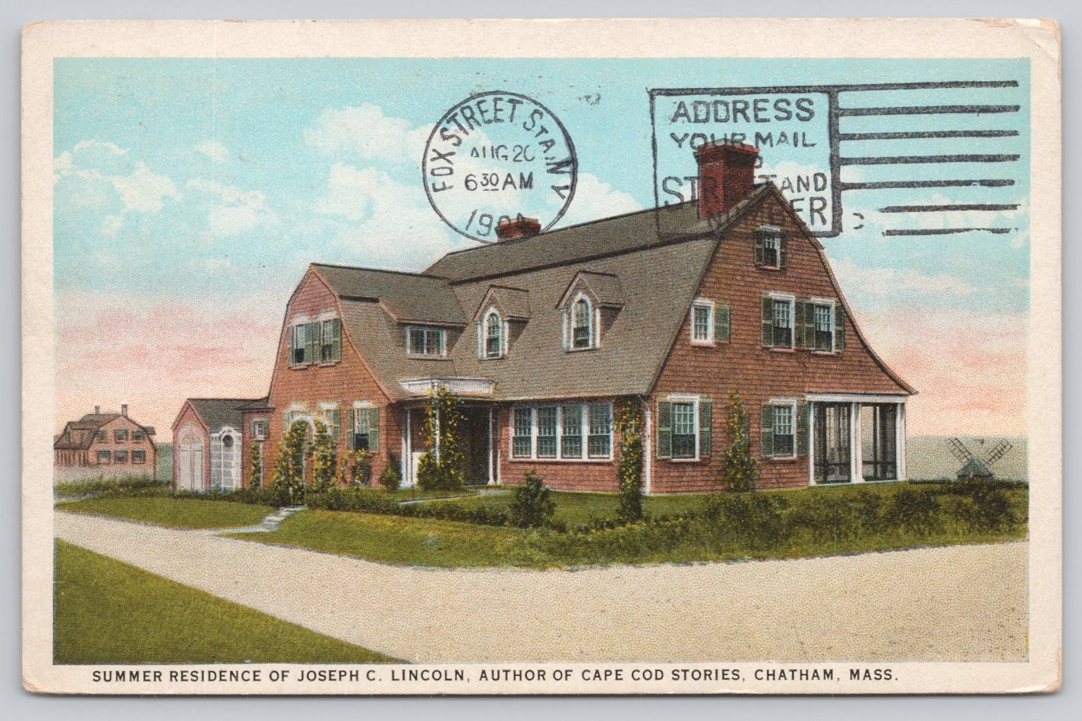 1909 Joseph C. Lincoln Summer Home Chatham MA Postcard H.A. Dickerman
