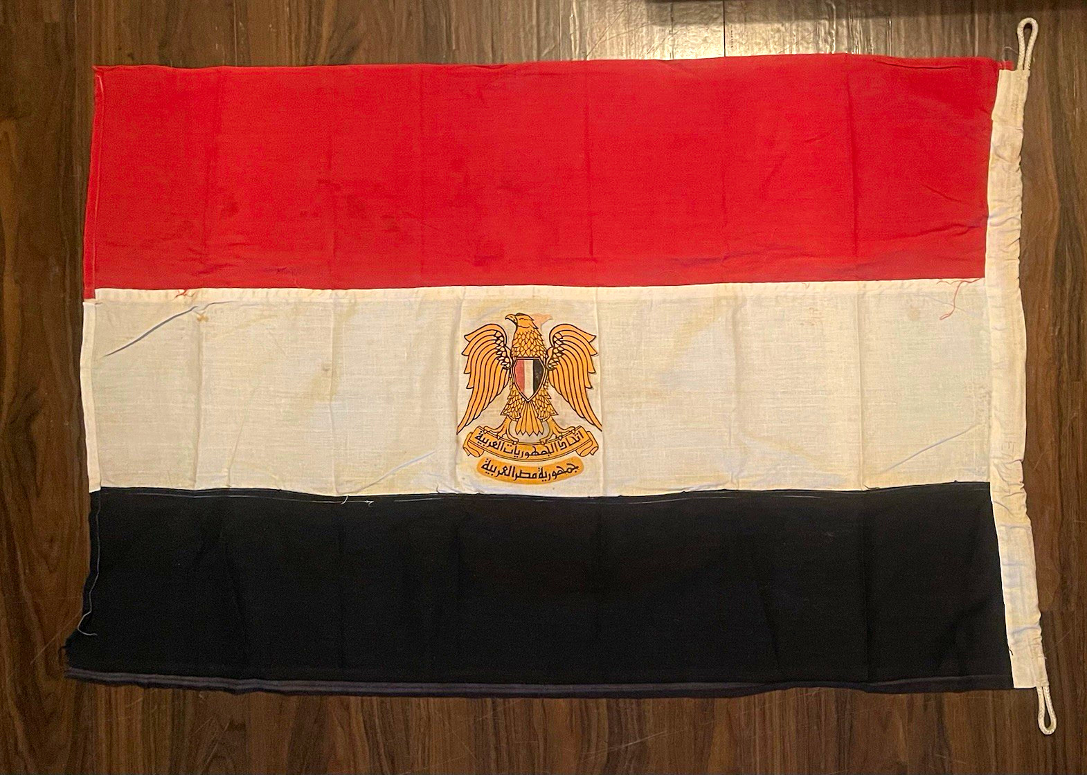 Vintage Egypt Flag Red White Black w/ Eagle of Saladin Emblem Hoist Loops