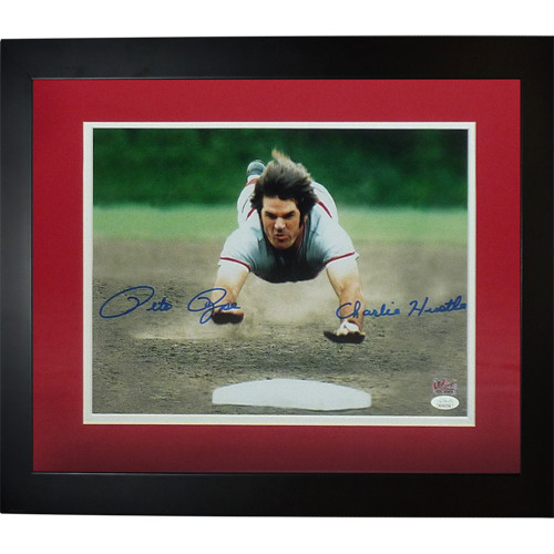 Pete Rose Autographed Cincinnati Reds (Head First Slide) Deluxe Framed 11x14 Pho