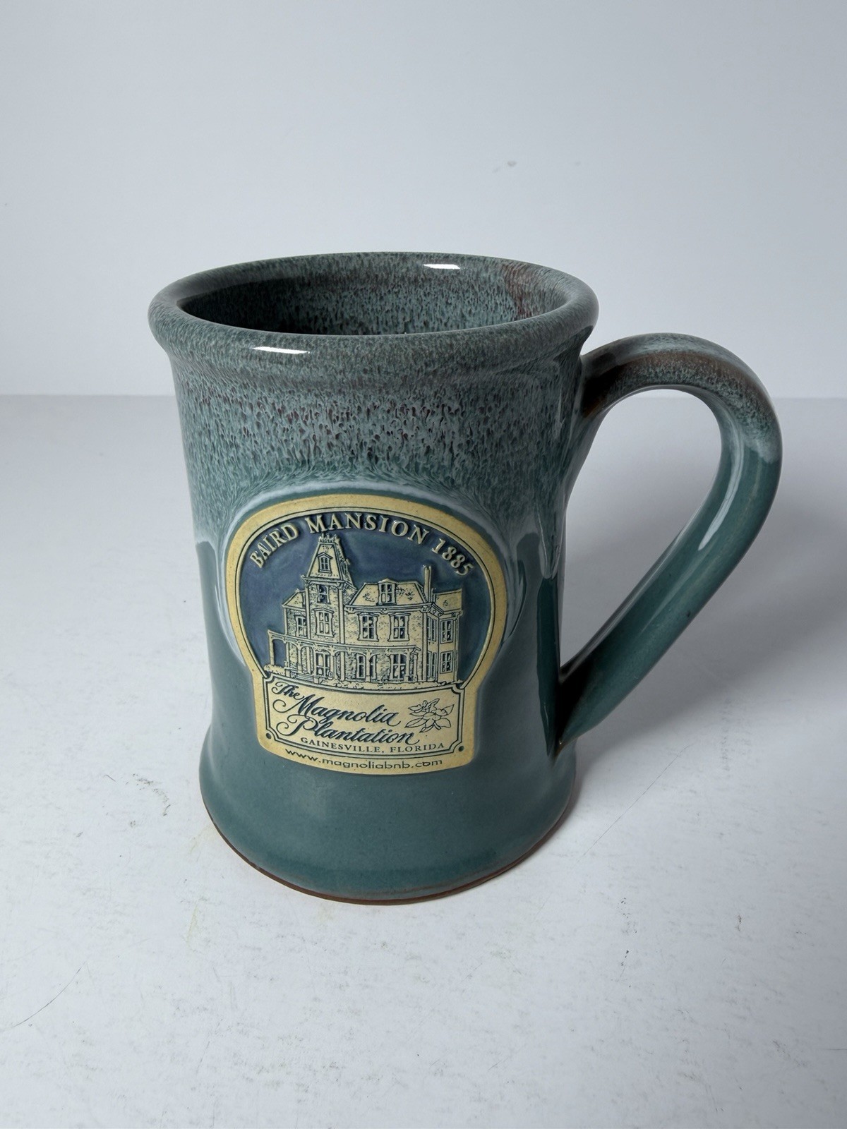 Deneen Pottery Baird Mansion 1885 Mug Magnolia Plantation Gainesville FL Teal