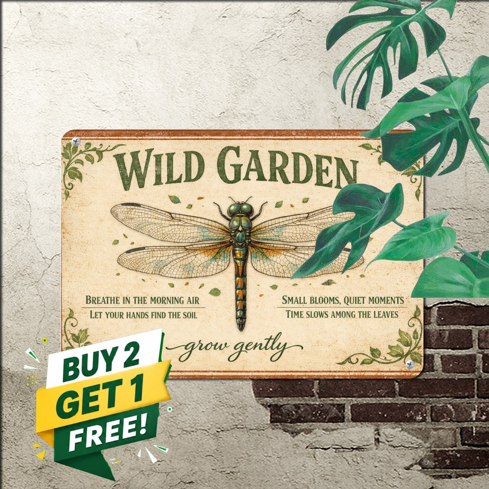 Dragonfly Garden Tin Metal Sign Rustic Gardener Gift Retro Home Wall Art