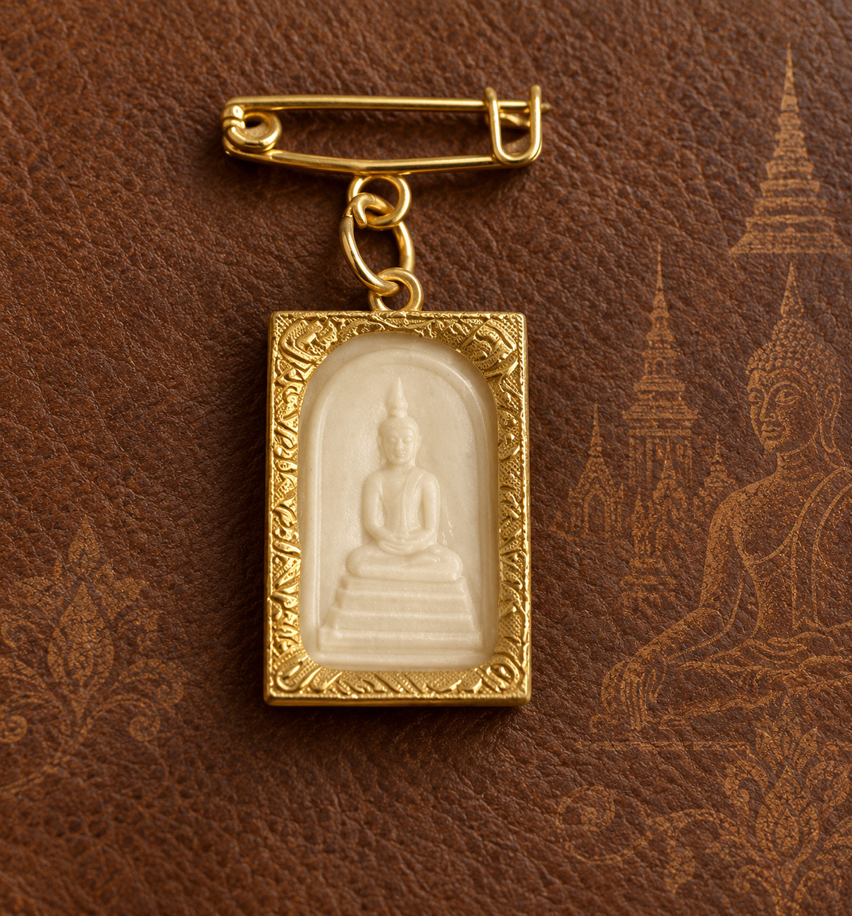 Phra Somdej Style Thai Buddha Amulet Vintage Pendant Brooch Buddhism Lapel Pin