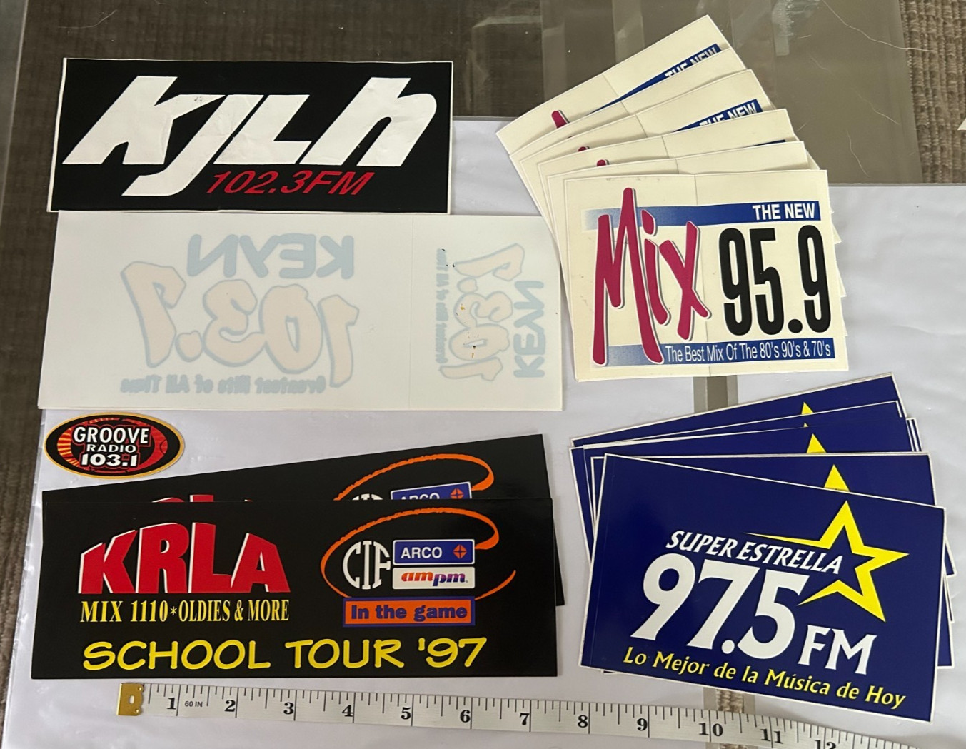 Vintage 90s SoCal Radio Sticker Lot KJLH Groove Radio KRLA Super Estrella Mix