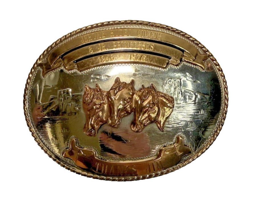 Vtg Comstock Rodeo Queen Cowboy Horse Sterling Silver Western Trophy Belt Buckle