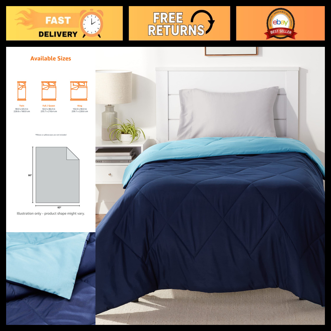 Amazon Basics Washable Comforter Blanket, Reversible Lightweight Microfiber All