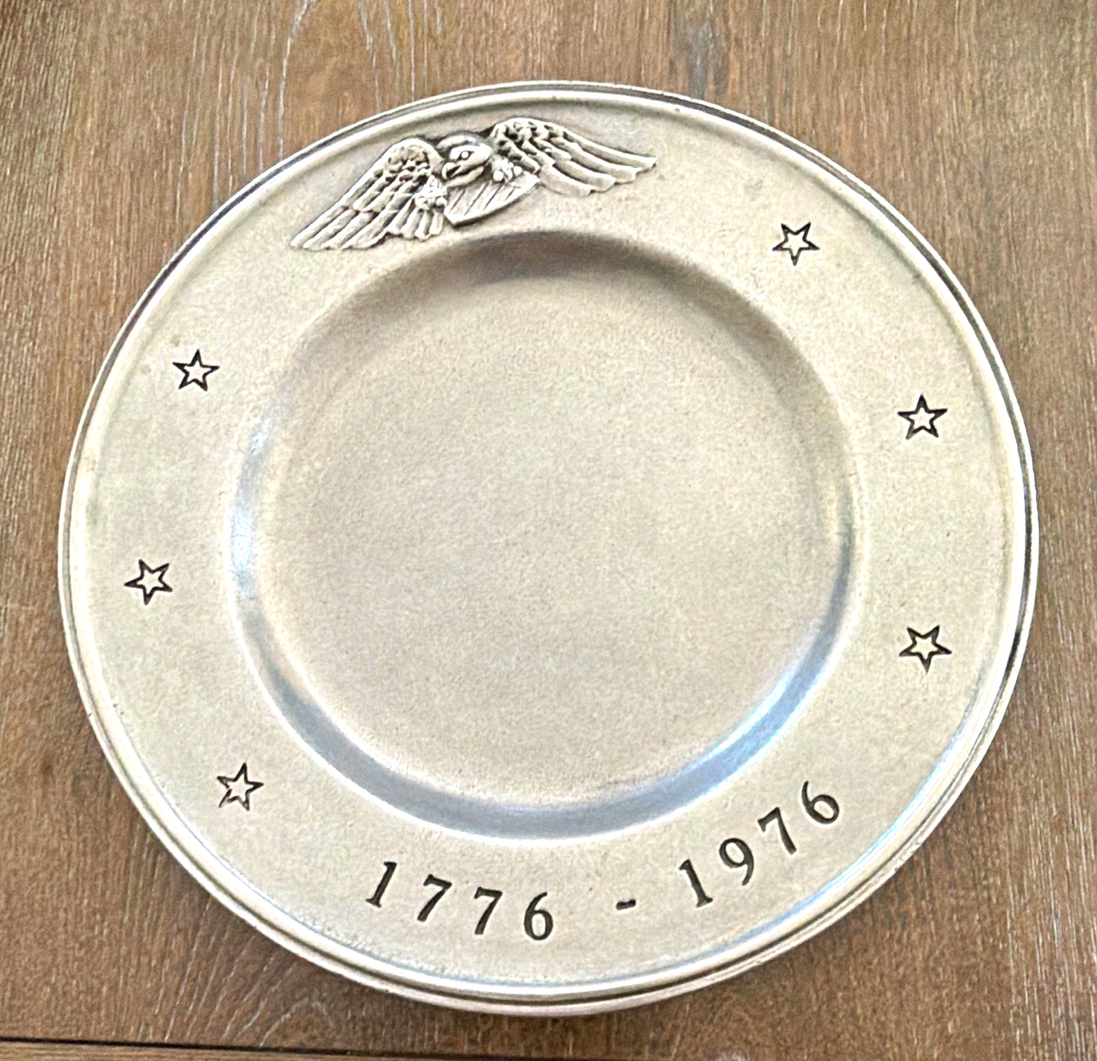 1776-1976 Bicentennial Commemorative Silver Metal Plate w/ Eagle & Stars