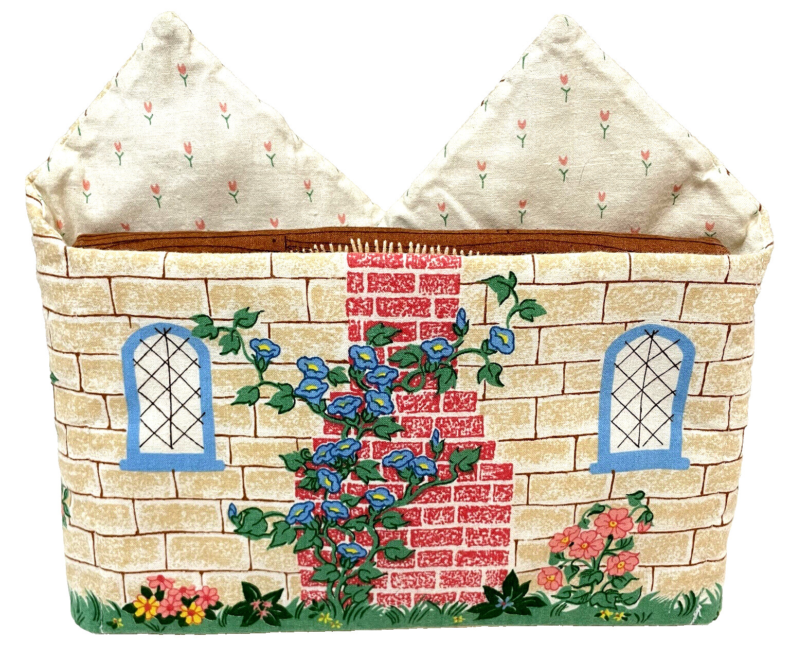 Rare Vintage Handmade Fabric Panel Childrens Story Book Country Mice in Cottage