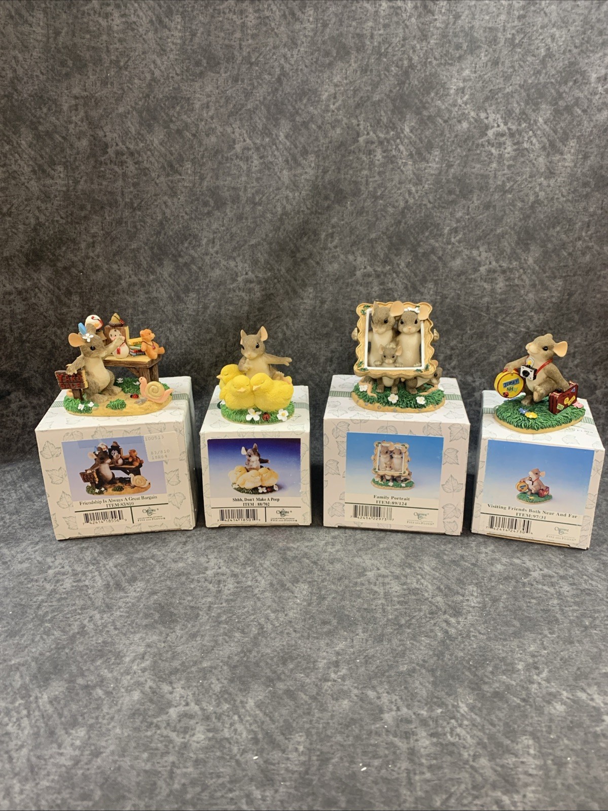 Charming Tails Mice Figurines Lot Of (4) W/Boxed By Fitz And Floyd Vintage