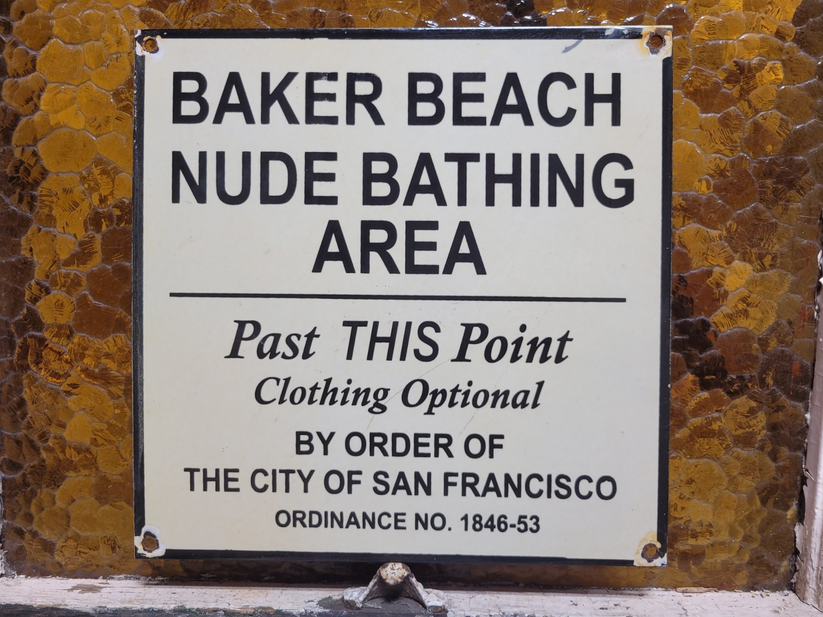VINTAGE NUDE SWIMING PORCELAIN SIGN RARE OLD BAKER BEACH SAN FRANCISCO BROTHEL