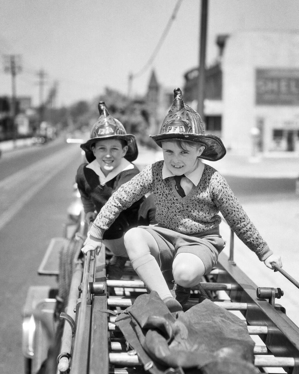 Vintage Boy Firemen 1930s BLK and White Matte Photo Reprint 8