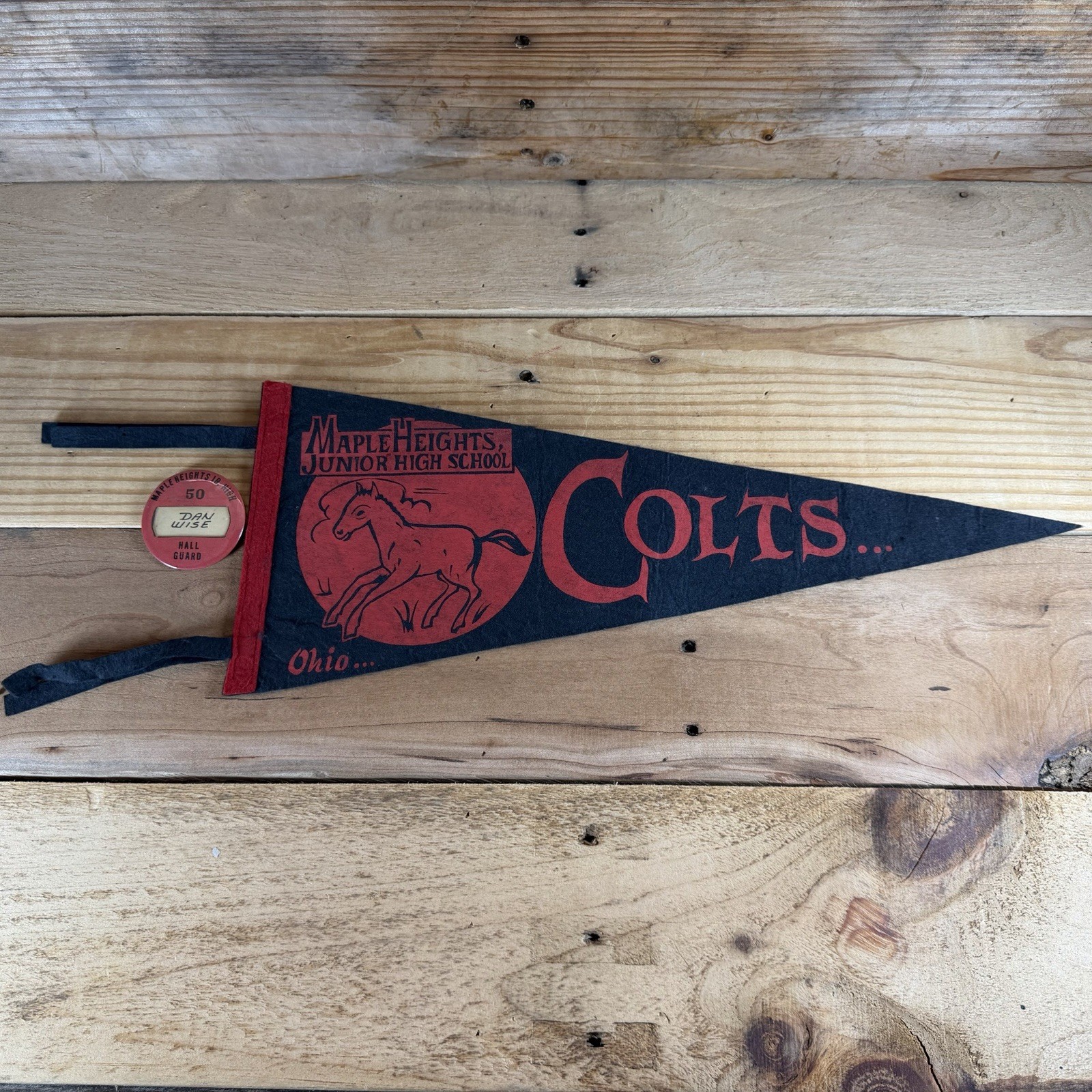 VTG 1950 Maple Heights Colts Cleveland OH Junior High Pennant & Hall Guard Pin
