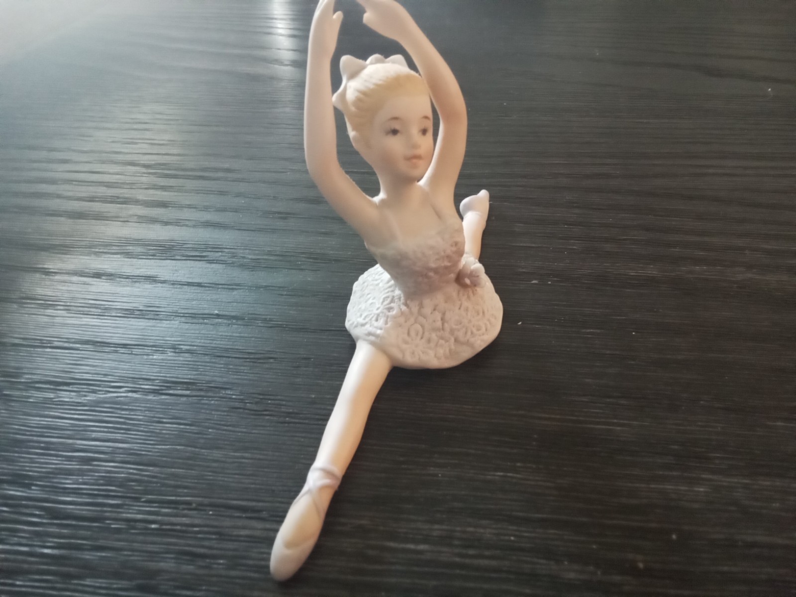 1985 Enesco Ceramic Ballerina Figurine Lavender Dress 3 1/2 Inches tall
